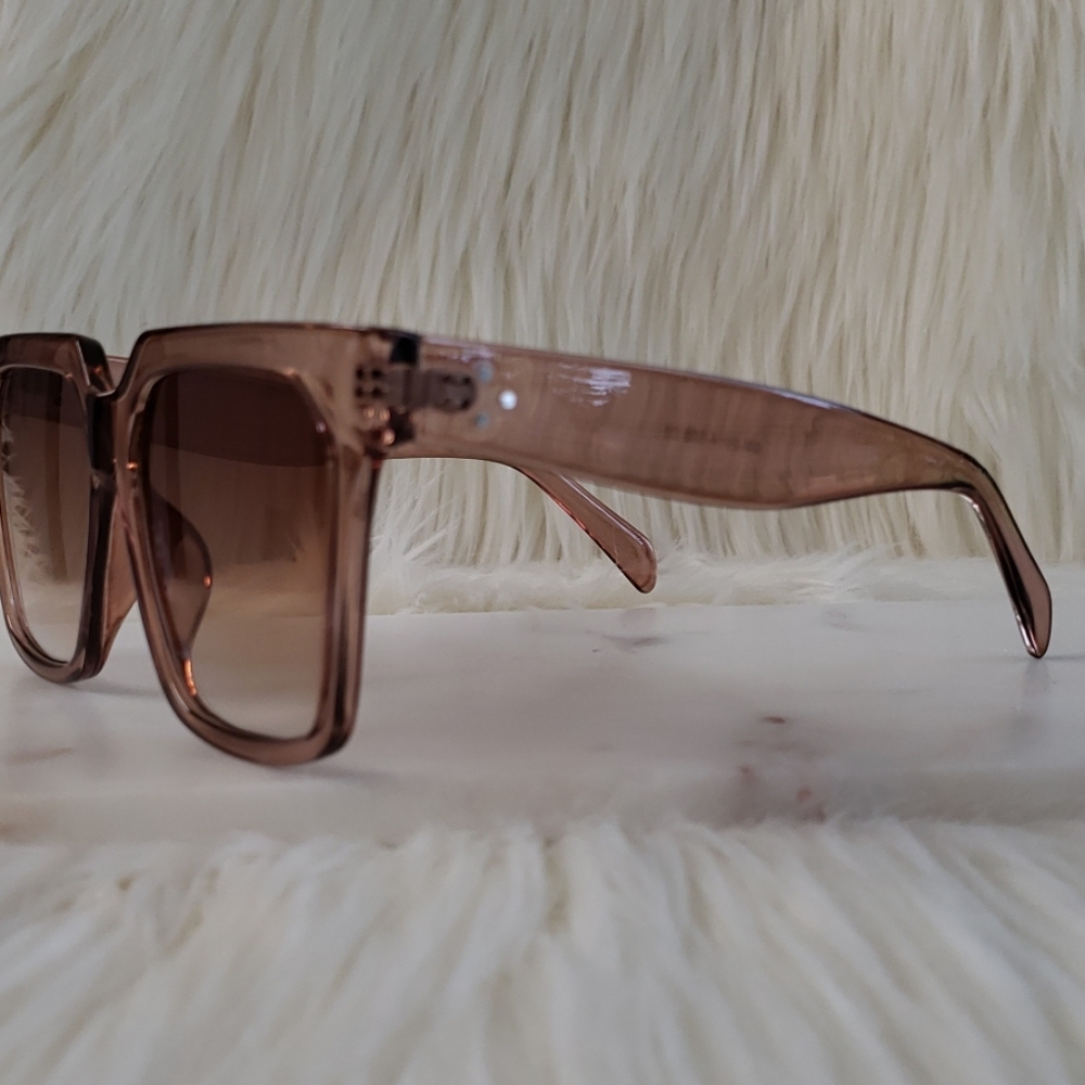 🎅 Oversized Tea Color Luxury Flat Top Sunglasses - Picture 5 of 7